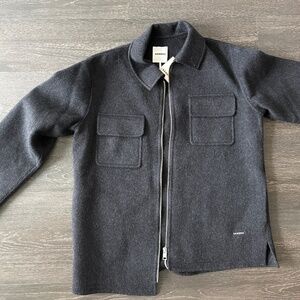 SANDRO Wool-blend felt overshirt, Charcoal